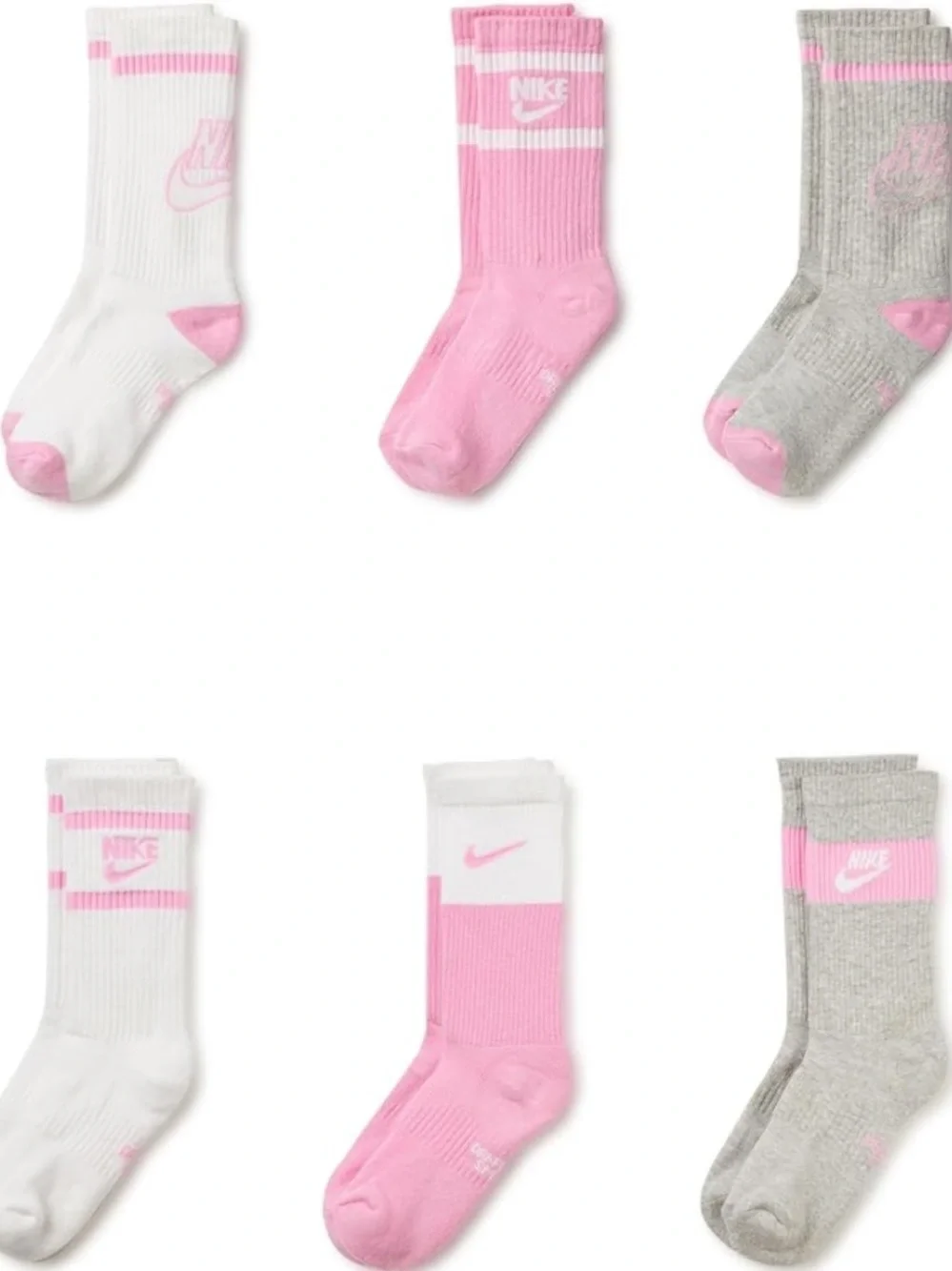 Nike Everyday Crew Socks - Pink/White/Grey 6-Pack ✨-NWT